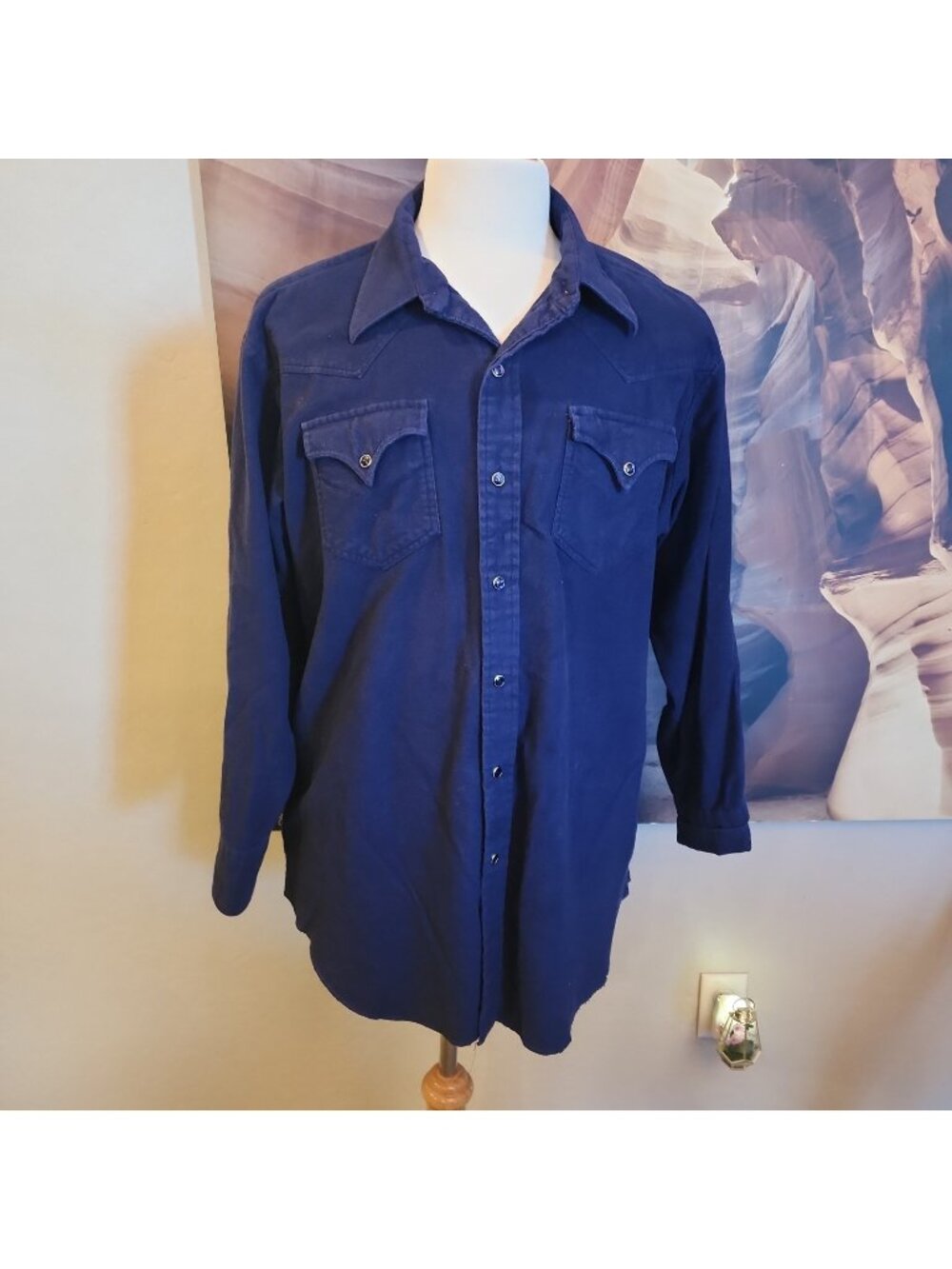 h bar c california ranchwear Mens Shirt 18 34 Blue Pearl Snap